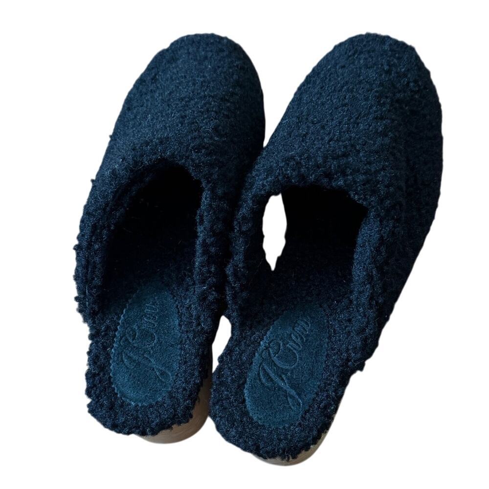 J. Crew Faux Shearling Sherpa Teddy Wood Mule Clogs Black Size 5.5 - Picture 3 of 5